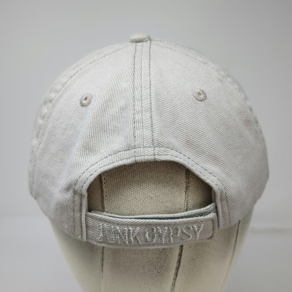 Junk Gypsy Baseball Cap Gray One Size Distressed Crown Patch Strapback Hat Logo