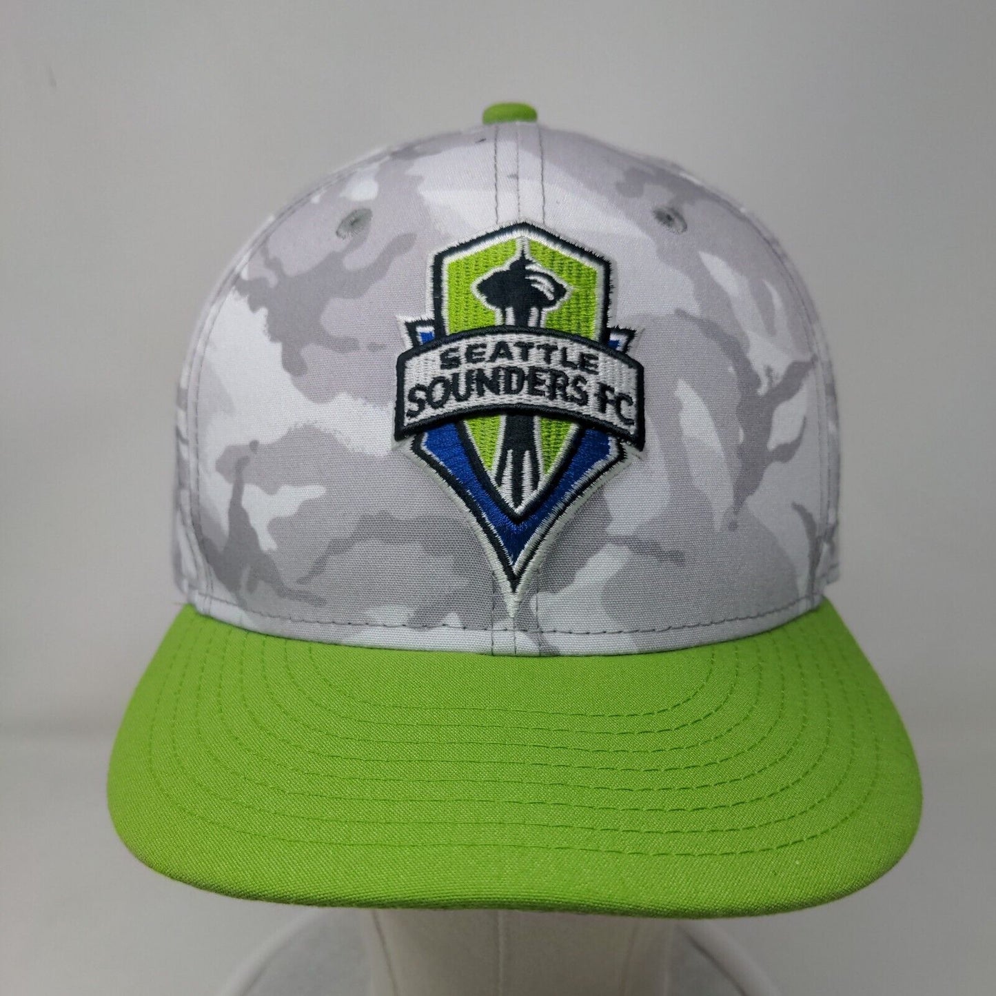 New Era Men's Snapback Hat Gray Camo OSFM 9Fifty Embroidered Seattle Sounders FC