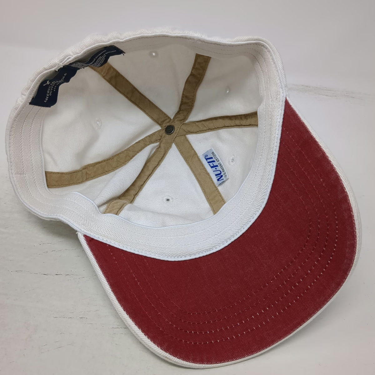 American Eagle Outfitters Baseball Cap White XL Fitted Red Underbill Logo Hat