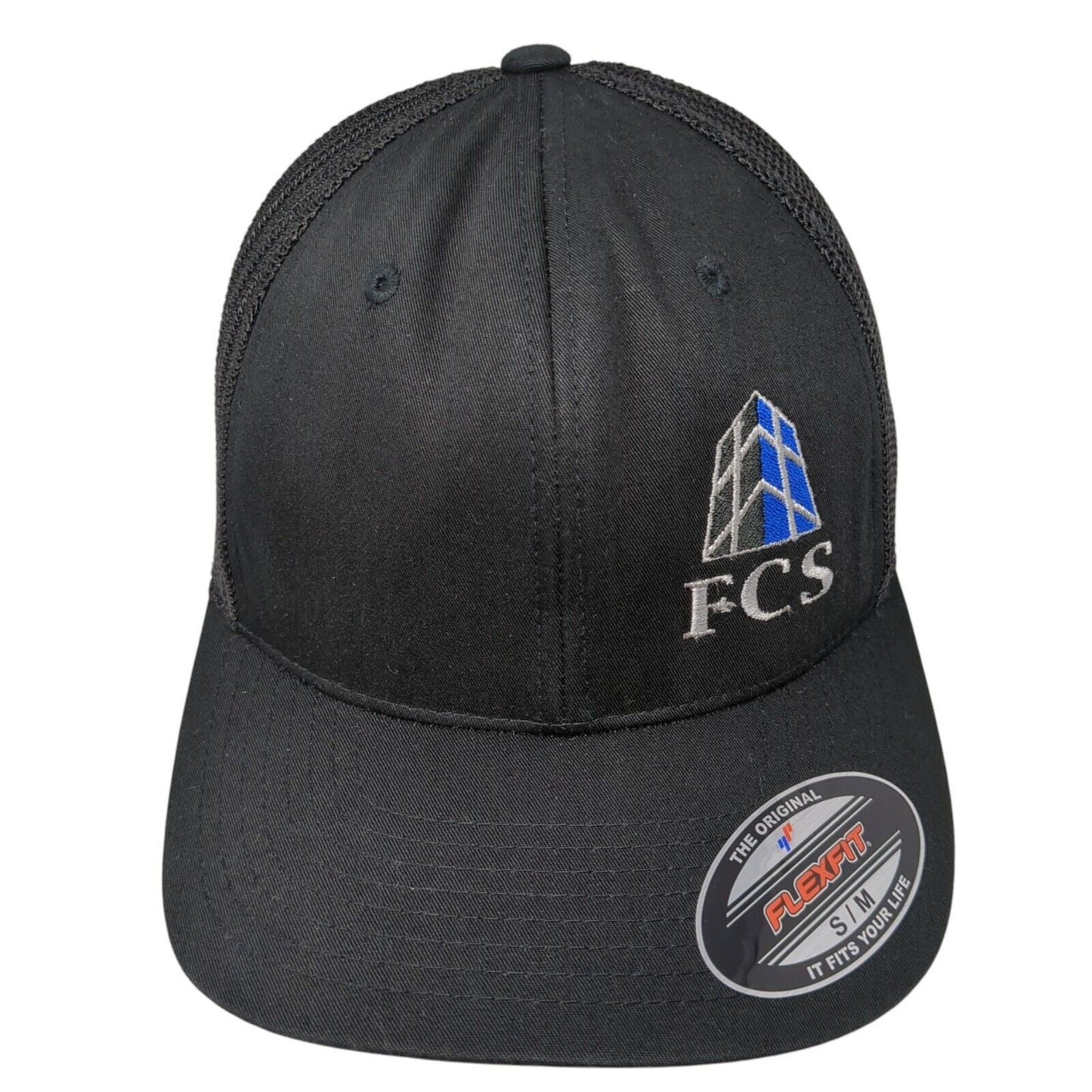 FCS Fitted Trucker Hat Black S/M Flexfit Embroidered Mesh Back Port Authority