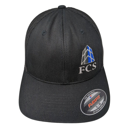 FCS Fitted Trucker Hat Black S/M Flexfit Embroidered Mesh Back Port Authority