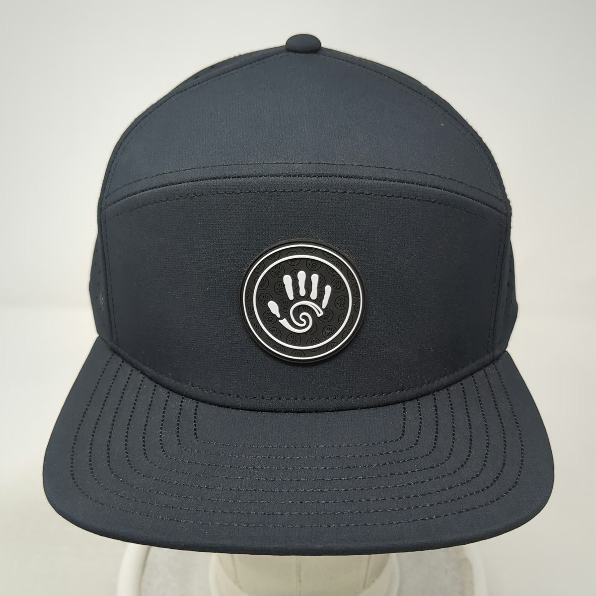 Melin Trucker Hat Black L Hydro Trenches Perforated Snapback Brim Rubber Logo
