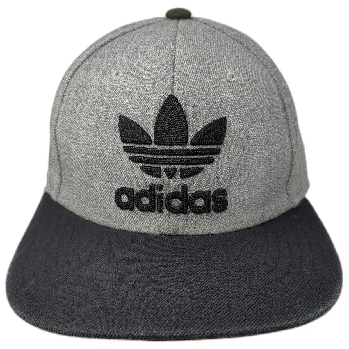 Adidas Snapback Gray Black One Size Flat Brim Trefoil Logo Structured Wool Hat