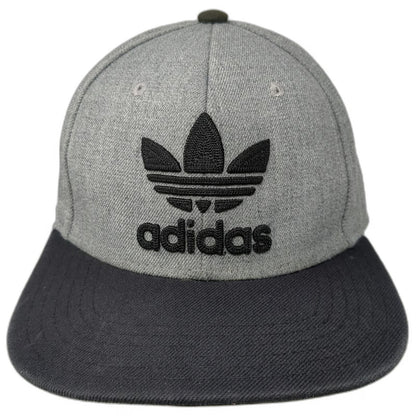 Adidas Snapback Gray Black One Size Flat Brim Trefoil Logo Structured Wool Hat
