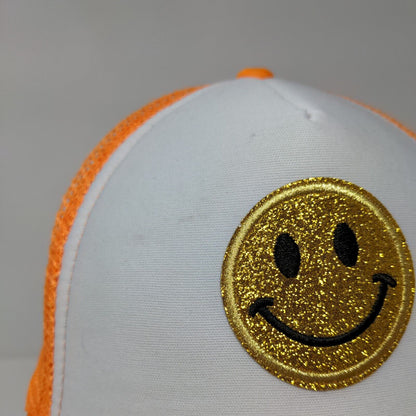Smiley Snapback Mesh Back Rope Trucker Hat Orange One Size Colorblock