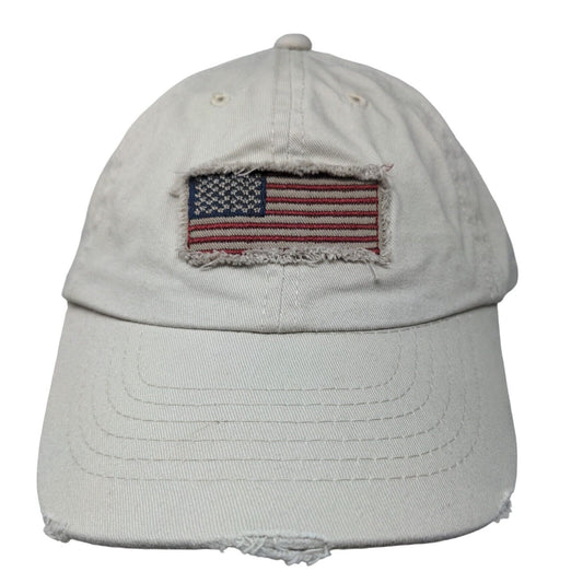 American Flag Patriotic Slideback Hat Brown Tan OSFM Distressed Unbranded