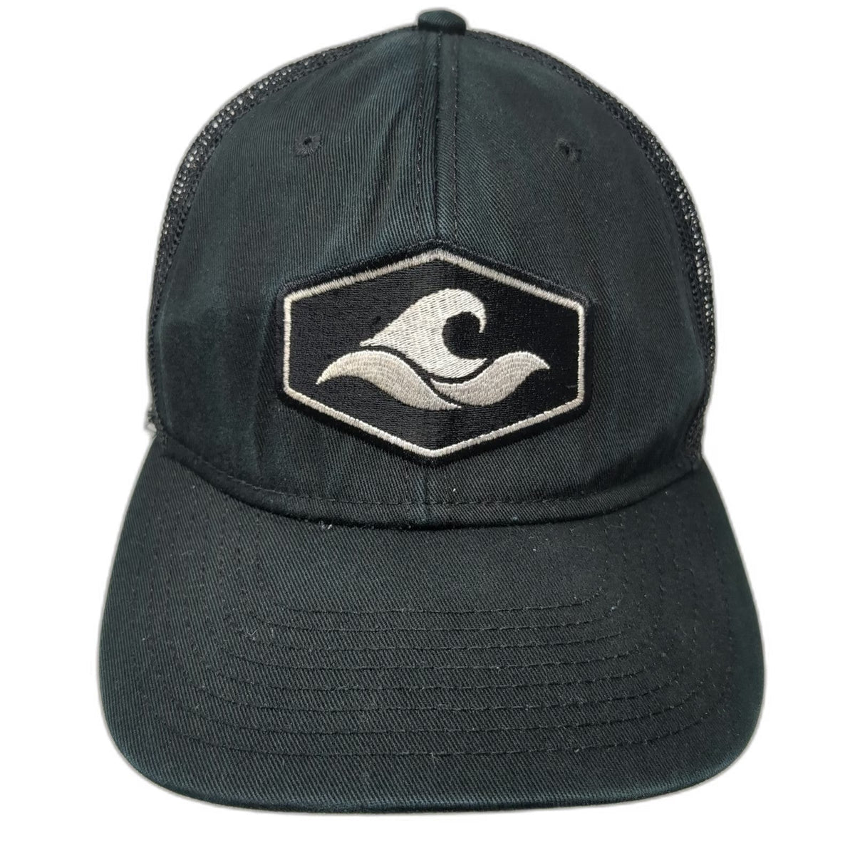 Otto Trucker Hat Black One Size Mesh Back Snapback Wave Patch Structured Crown