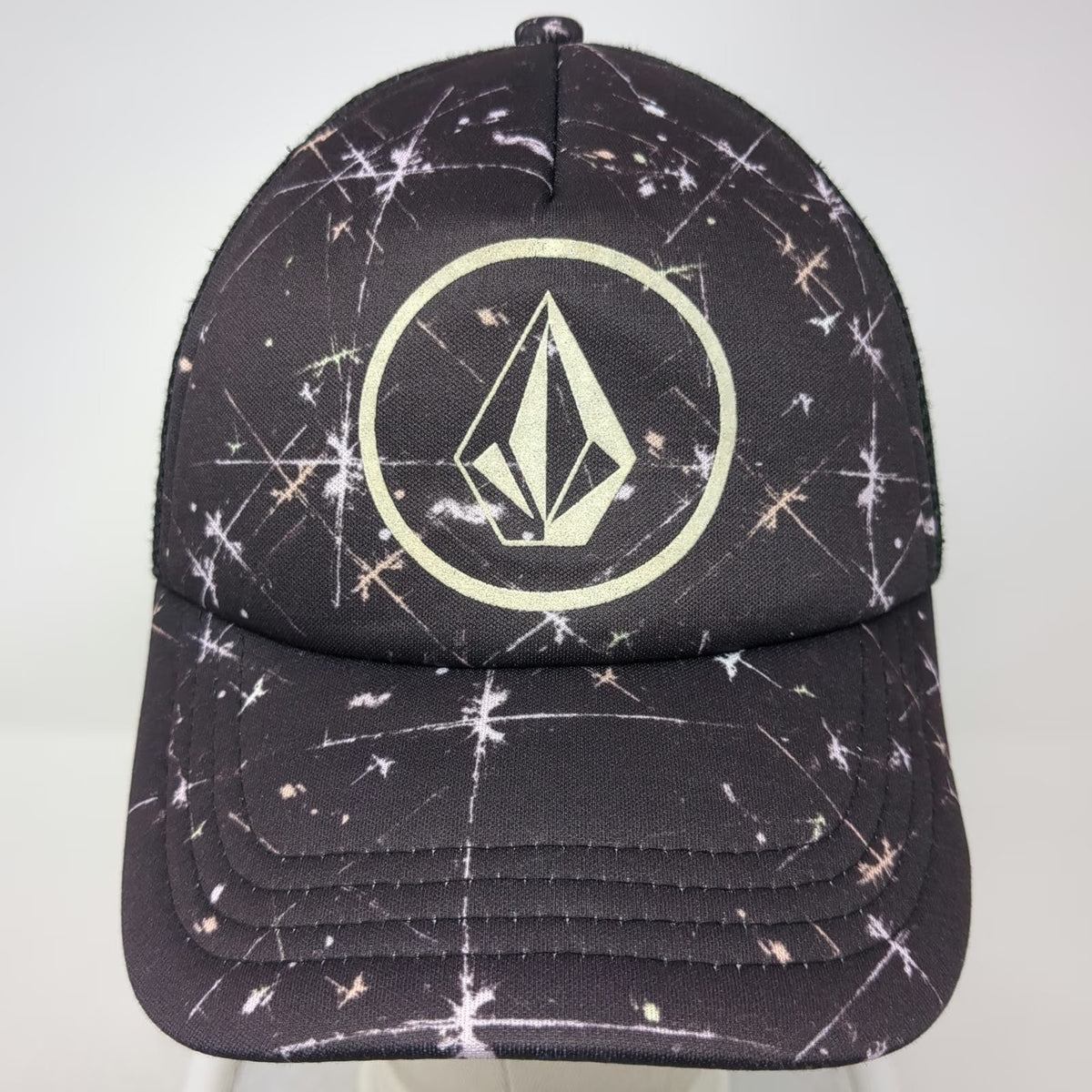 Volcom Trucker Hat Black One Size Starburst Print Mesh Back Snapback Logo Hat