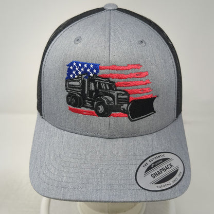Yupoong Trucker Hat Gray One Size Dump Truck Snow Plow American Flag Snapback