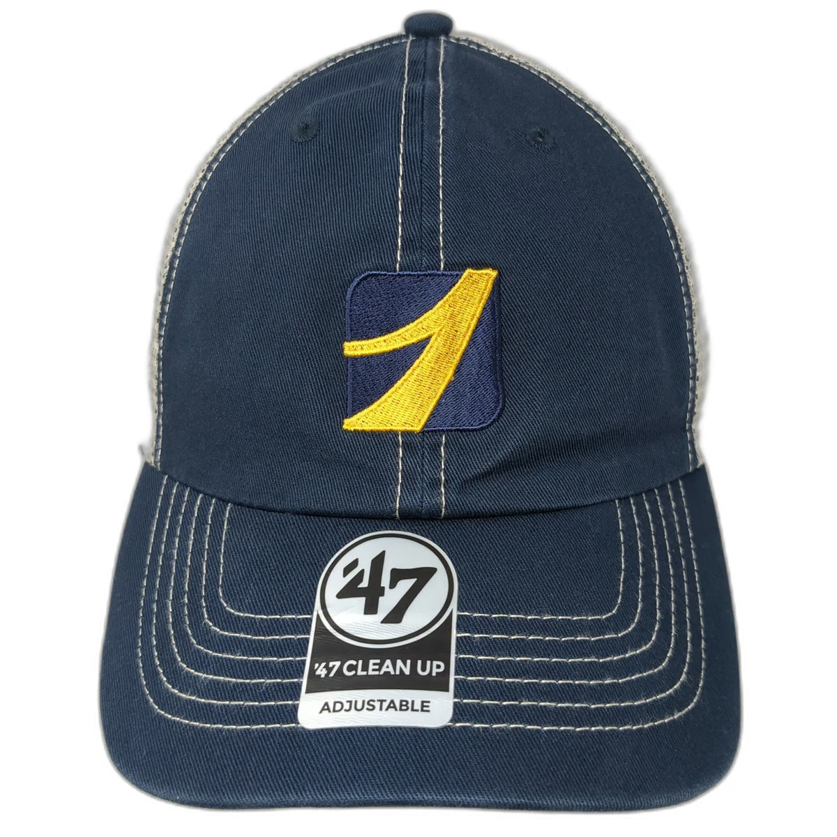 47 Brand Trucker Hat Blue OSFM FNB Yellow Logo Green Underbrim Contrast Stitch