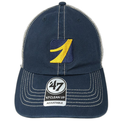 47 Brand Trucker Hat Blue OSFM FNB Yellow Logo Green Underbrim Contrast Stitch
