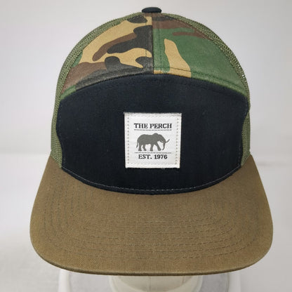 The Perch Trucker Hat Green Black OSFM Camo Mesh Idaho Flat Brim 1976 Elephant
