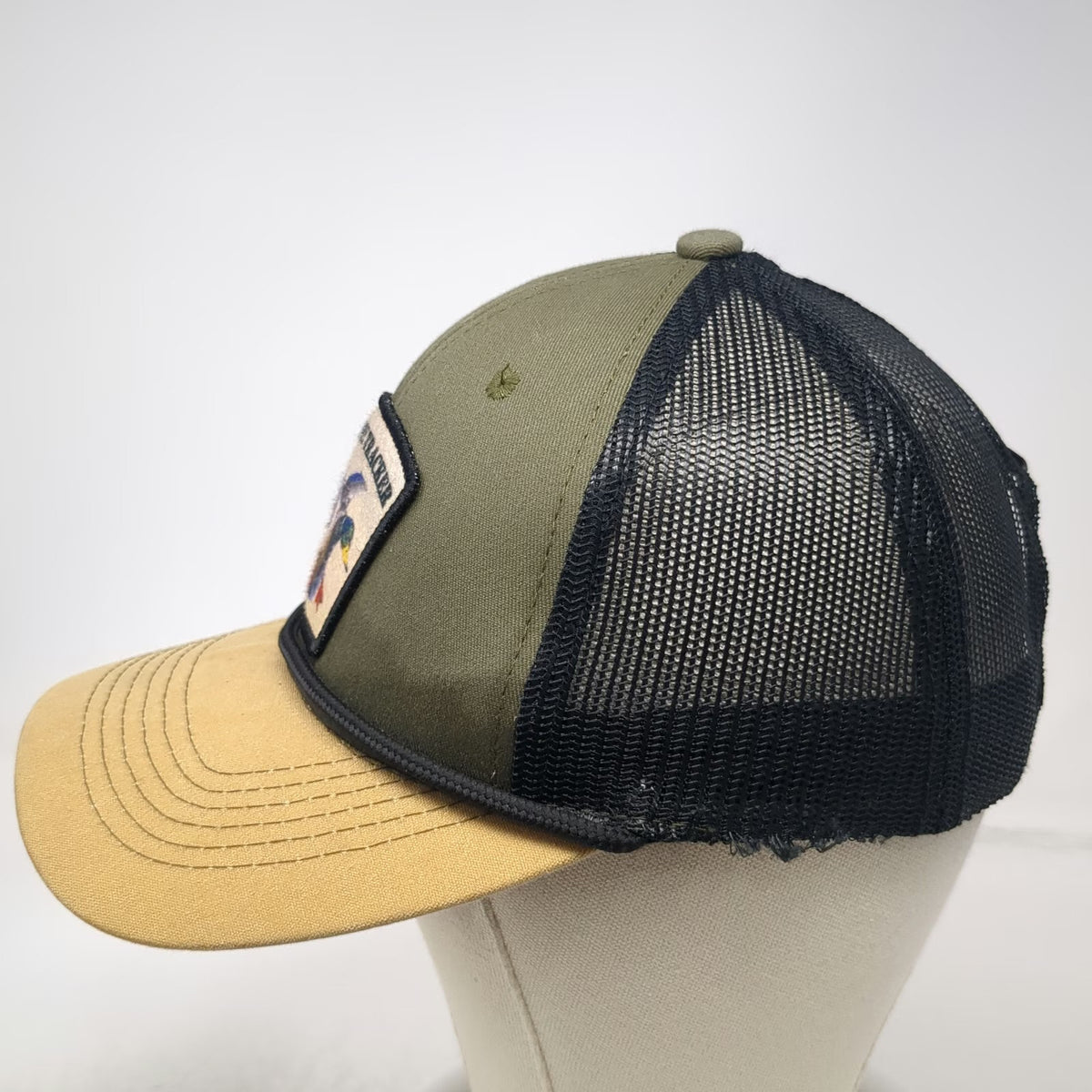 Trophy Tracker Trucker Hat Green Beige Black One Size Mallard Duck Patch Rope