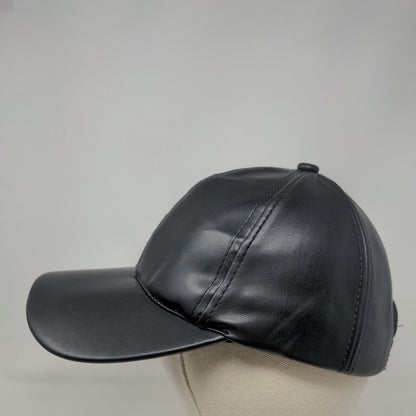 Unbranded Vegan Leather Strapback Hat Black One Size Adjustable Blank