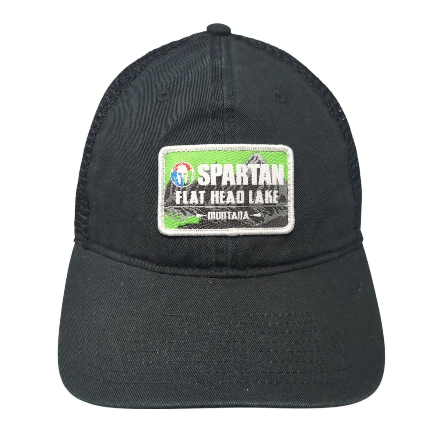 Spartan Flat Head Lake Montana Trucker Hat Black One Size Adjustable Mesh Back
