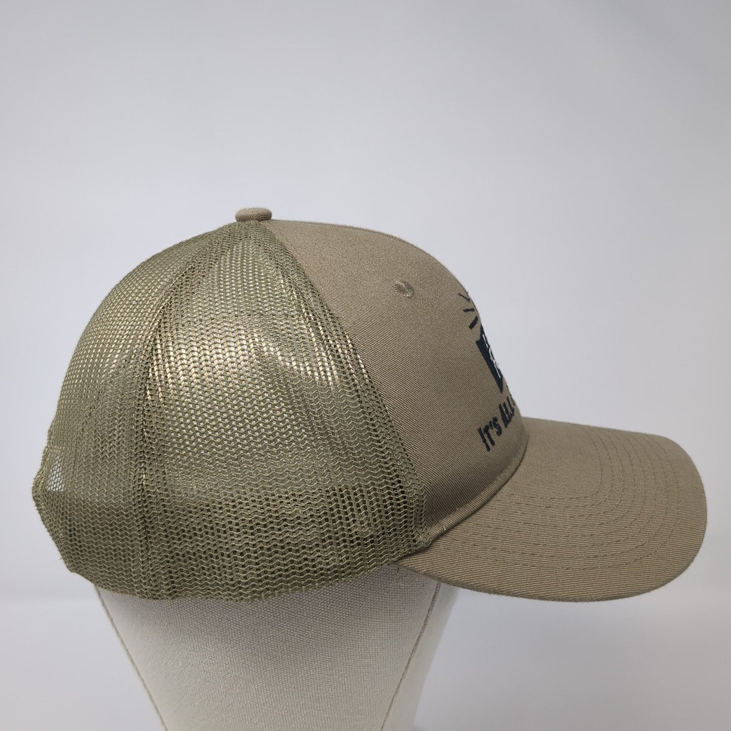 Real Faith It's All About Jesus! Trucker Hat Brown One Size Mesh Back