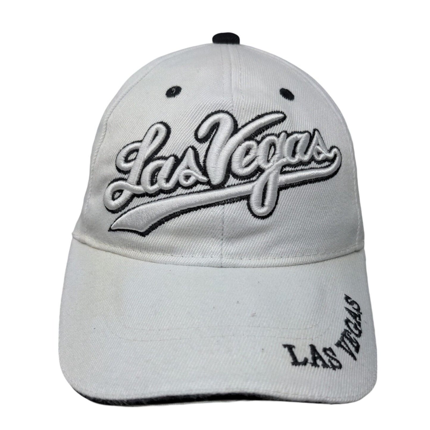 Las Vegas Strapback Hat White One Size Embroidered Vent Holes 6 Panel