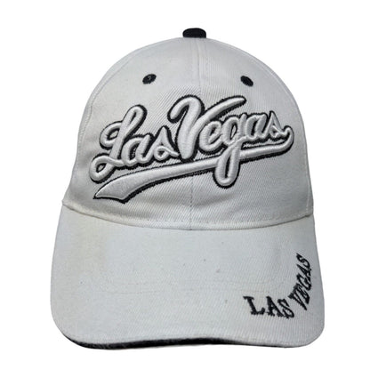Las Vegas Strapback Hat White One Size Embroidered Vent Holes 6 Panel