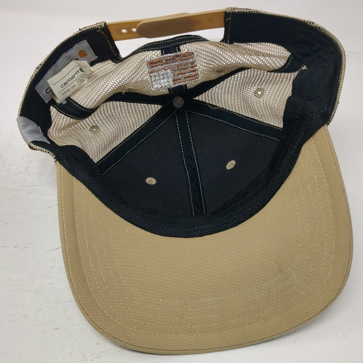 Carhartt Trucker Hat Beige OS Kniferiver American Flag Mesh Embroidery Snapback