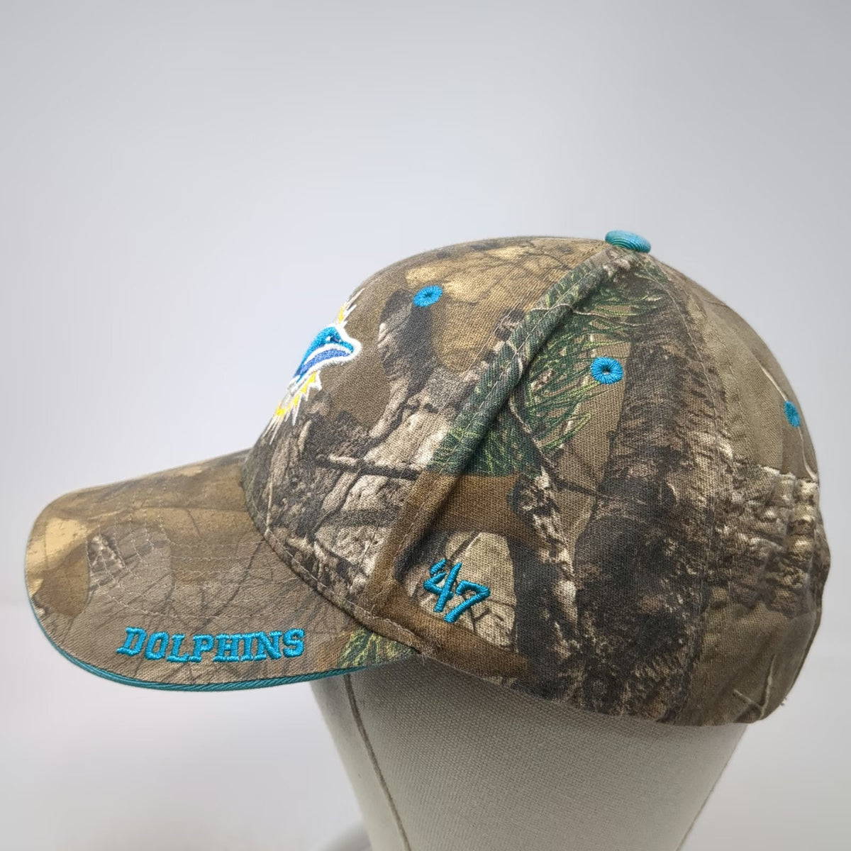 '47 Miami Dolphins NFL Hat Brown Camo One Size Baseball Cap Strapback Blue Logo