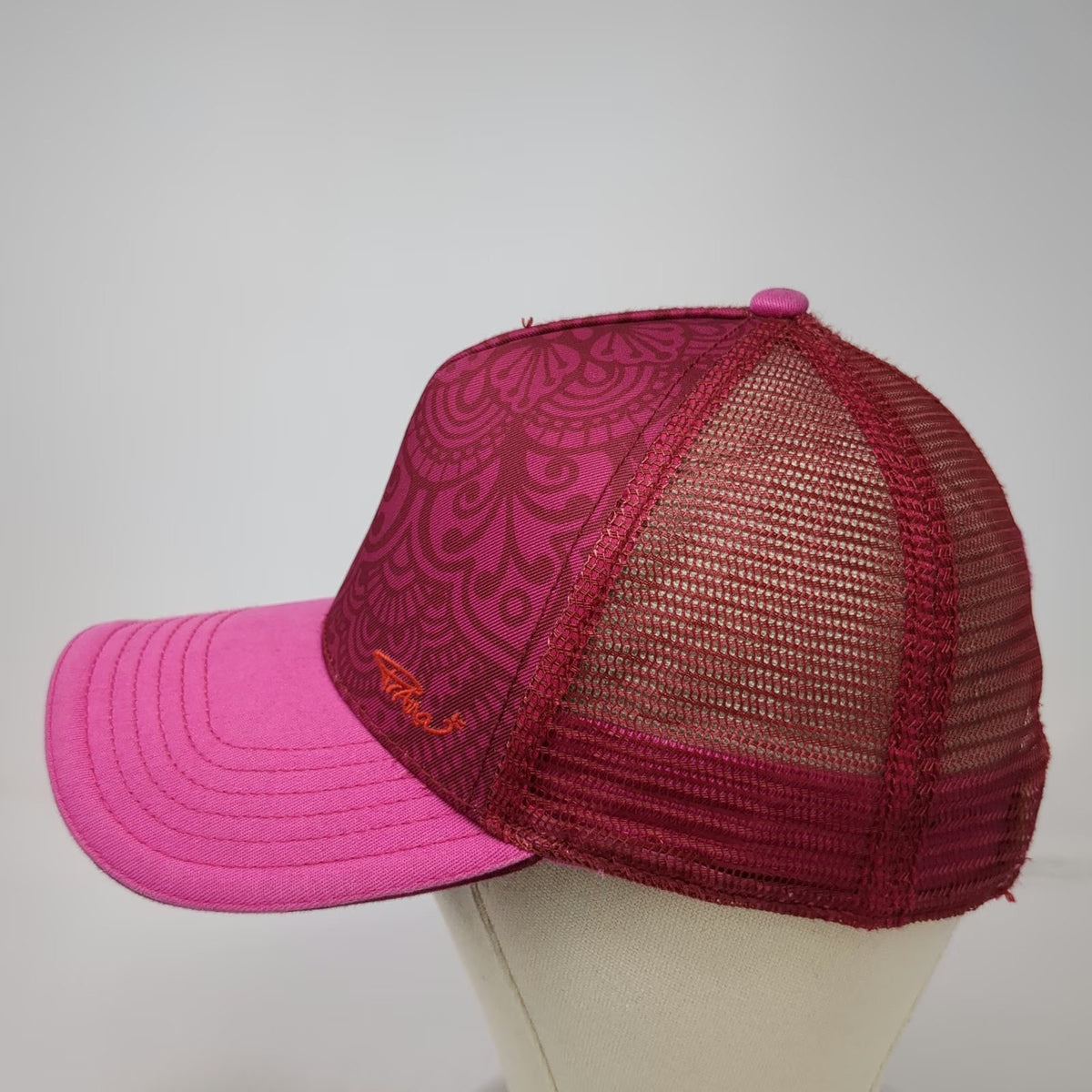 prAna Trucker Hat Pink One Size Mandala Floral Pattern Mesh Back Snapback Logo