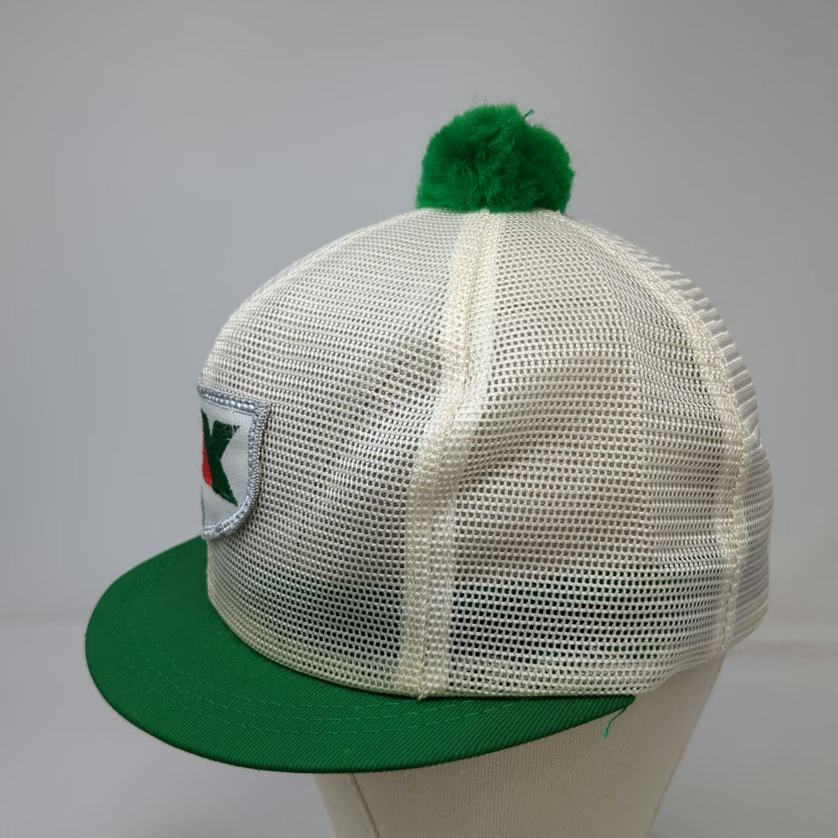 HNK Trucker Hat White Green Pom Pom NK Shield Logo Mesh Snapback Farm Vintage