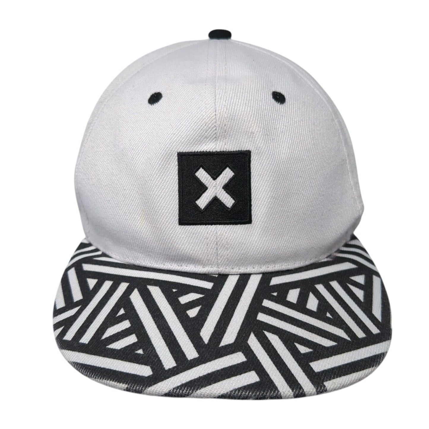 X Snapback Hat White One Size Adjustable Geometric Embroidered 6 Panel