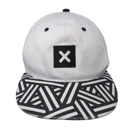X Snapback Hat White One Size Adjustable Geometric Embroidered 6 Panel
