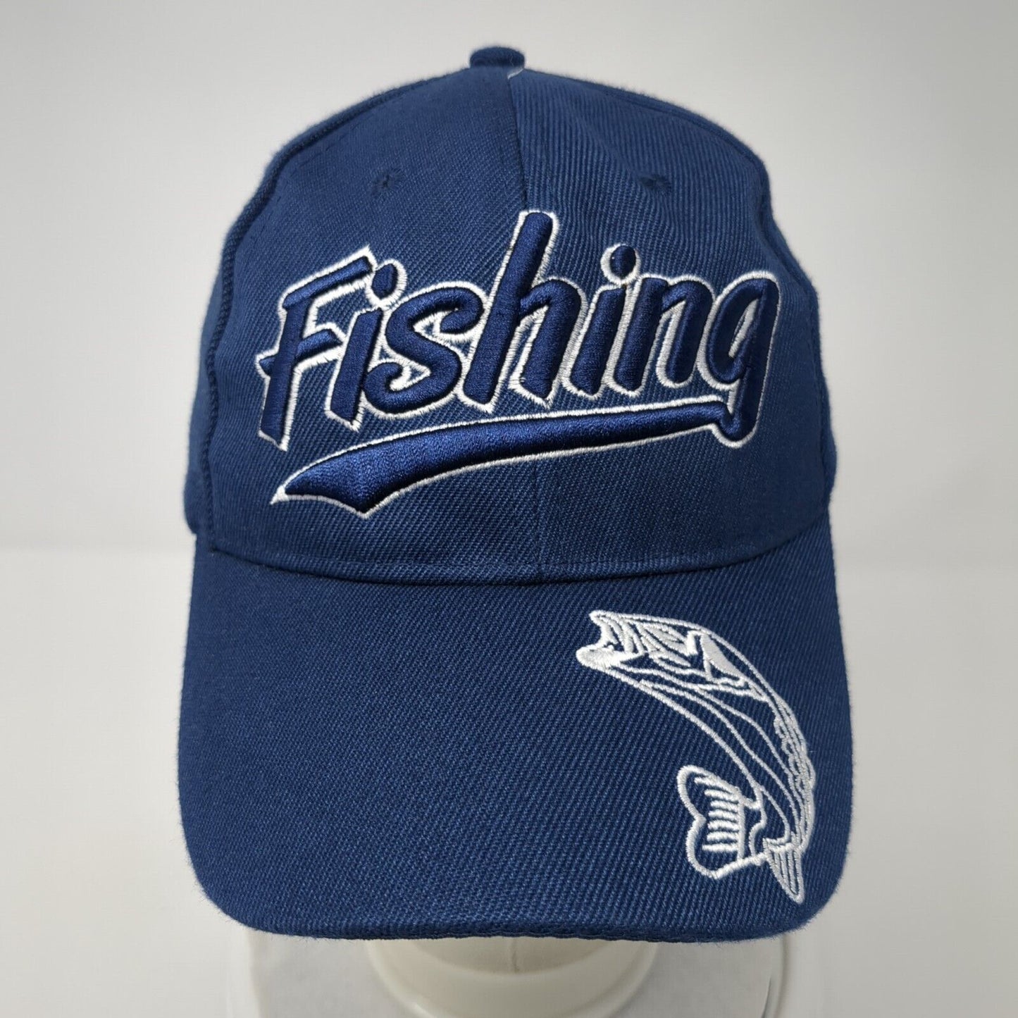 Fishing Strapback Hat Blue One Size Adjustable Embroidered 6 Panel