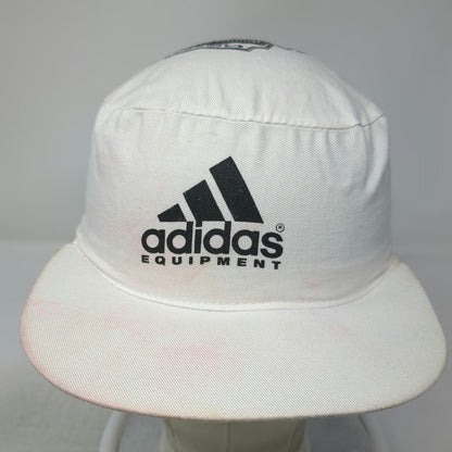 Adidas Army Cap White One Size Equipment Logo Elastic Back Flat Brim 3 Panel Hat