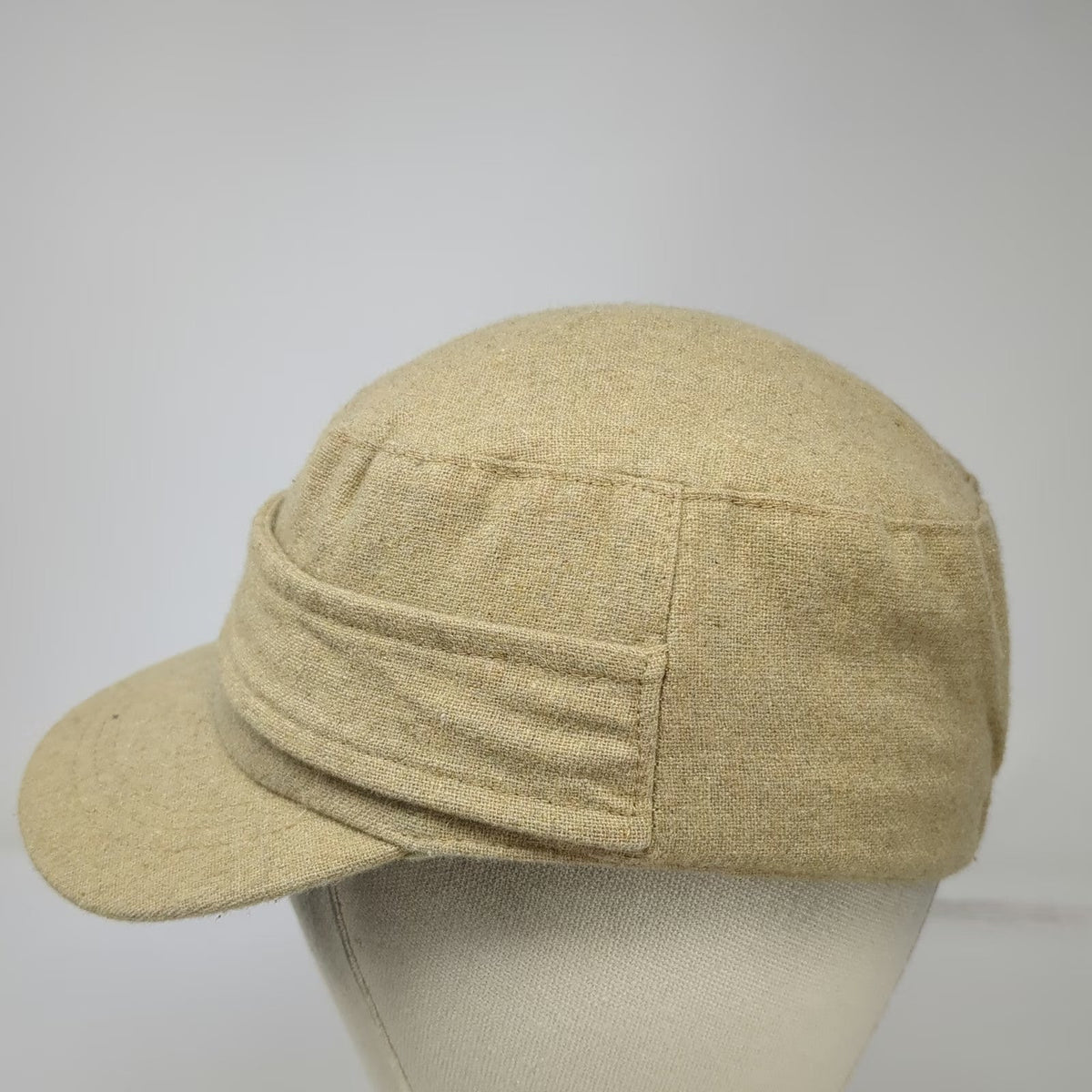 Army Cap Hat Beige One Size Buckle Ring Elastic Back Textured Fabric Plain Solid