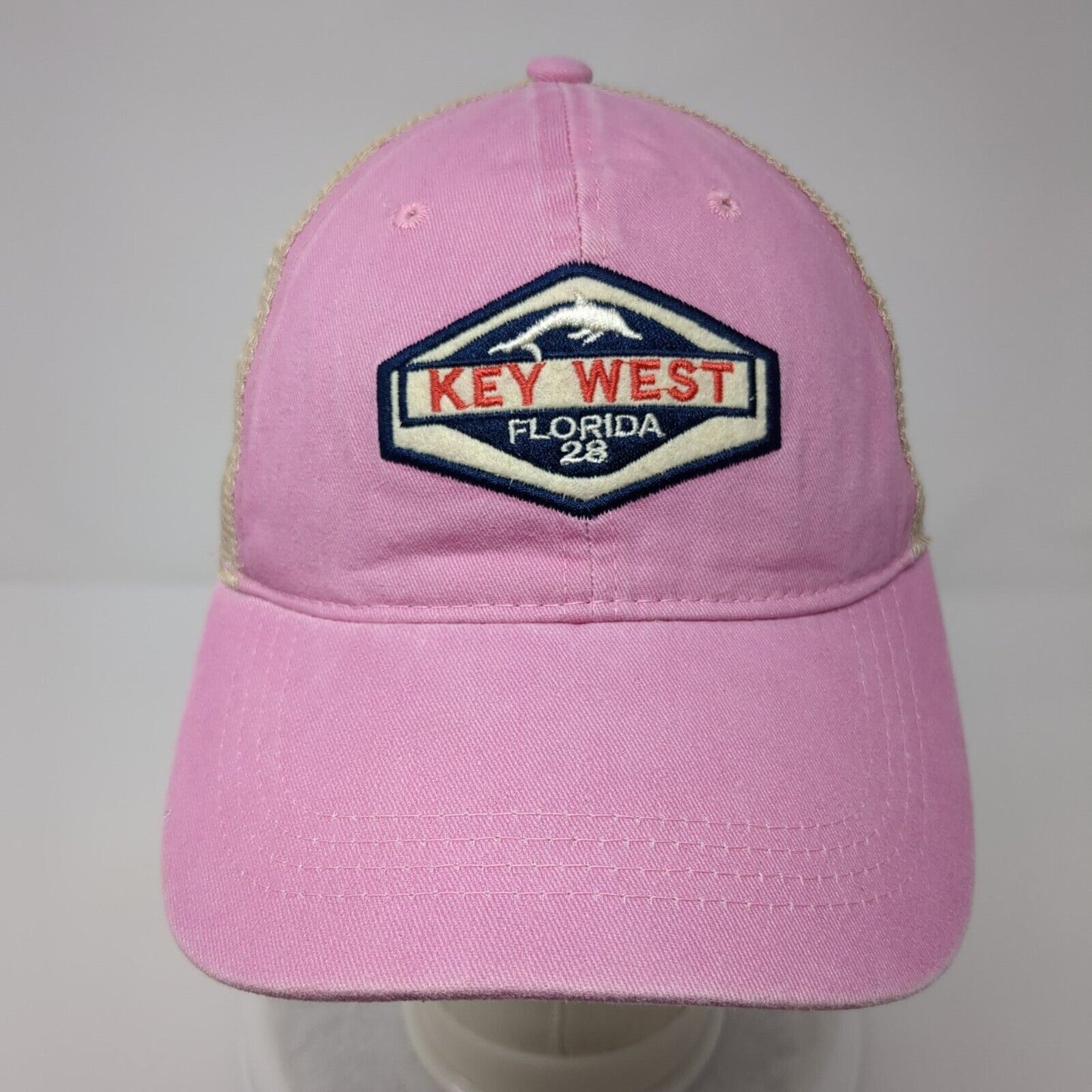 Key West Florida Dolphin Snapback Trucker Hat Pink OSFA Mesh Back