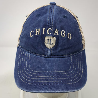 Sunkiss Kap Chicago IL Blue Beige Trucker Hat One Size Snapback Mesh Green Brim