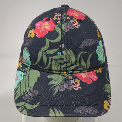 Floral Baseball Cap Black One Size Cotton Slideback Strap Hat Flower Pattern