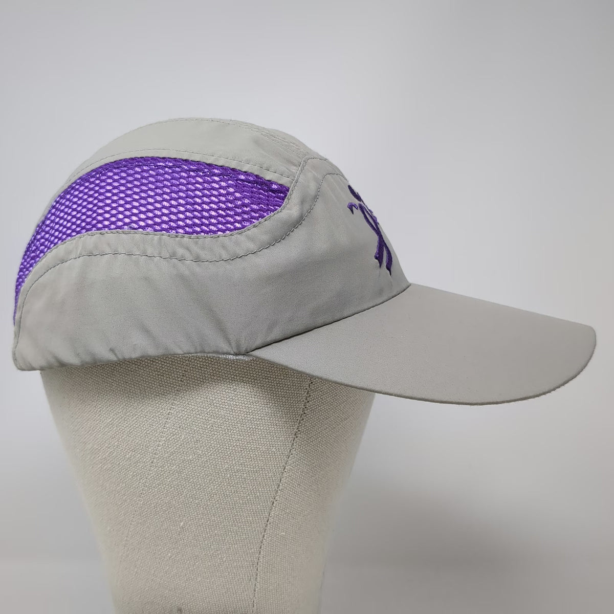 Racetrackers Baseball Cap Beige One Size Purple Ribbon Mesh Strapback Runner Hat