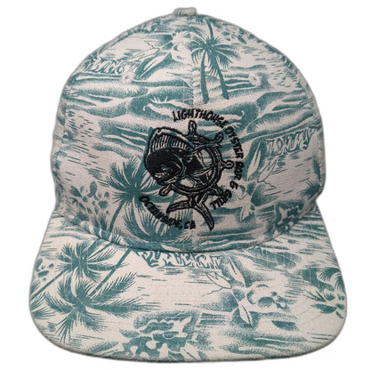 Double Portion Supply 5 Panel White Hat One Size Tropical Palm Tree Oyster Bar