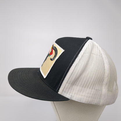 Lazy J Bull Skull Flower Snapback Trucker Hat Black One Size Mesh Back