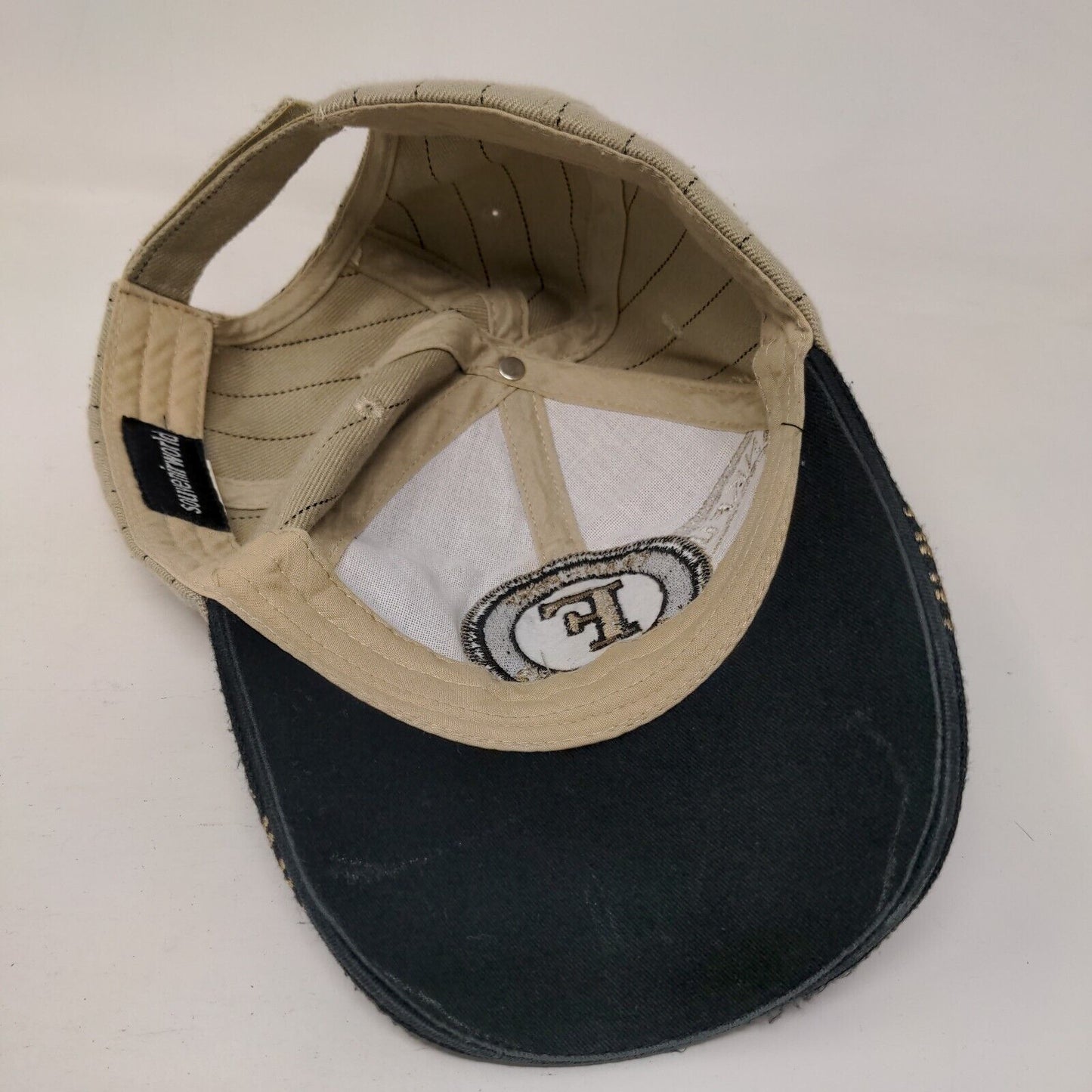 Frankfurt Strapback Hat Tan 58cm Adjustable Embroidered Pinstripe