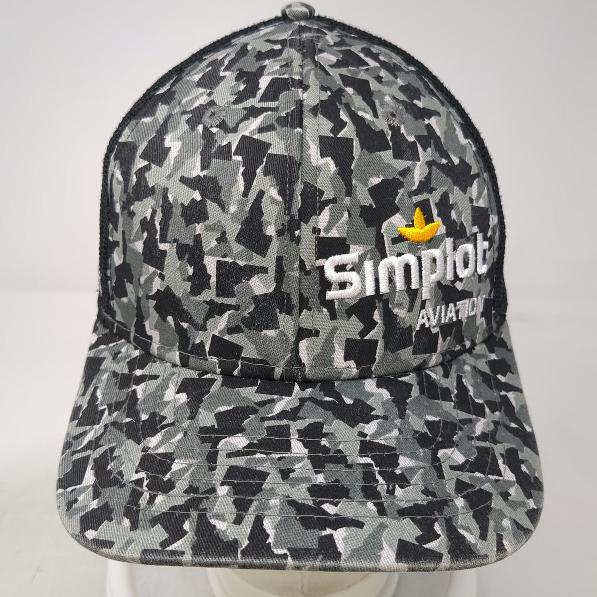 Promoshop Simplot Aviation Trucker Hat Gray One Size Camo Mesh Snapback