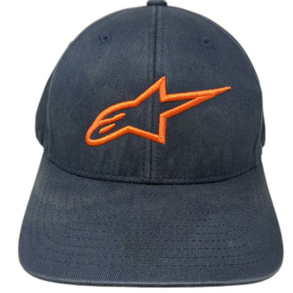 Alpinestars Baseball Cap Blue XL Orange Logo Flexfit Hat Cotton Spandex Moto