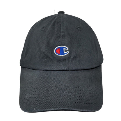 Champion Slideback Hat Black OSFA Adjustable Embroidered Logo 6 Panel