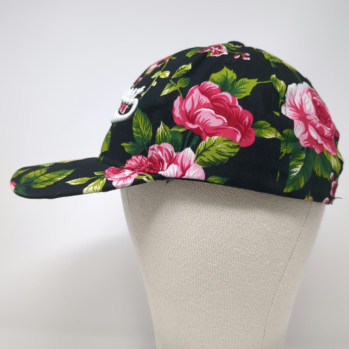 Budapest Floral Rose Baseball Cap Black One Size Embroidered Flower Pattern Hat