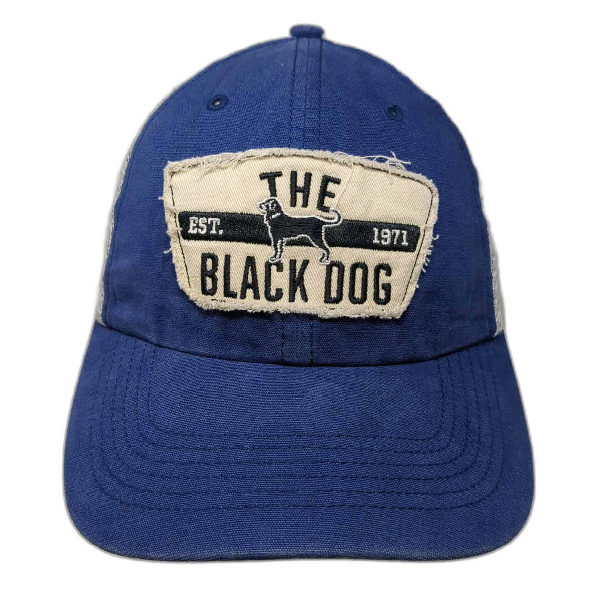 '47 Trucker Hat Blue Beige One Size Black Dog Patch Mesh Snapback 1971 Martha