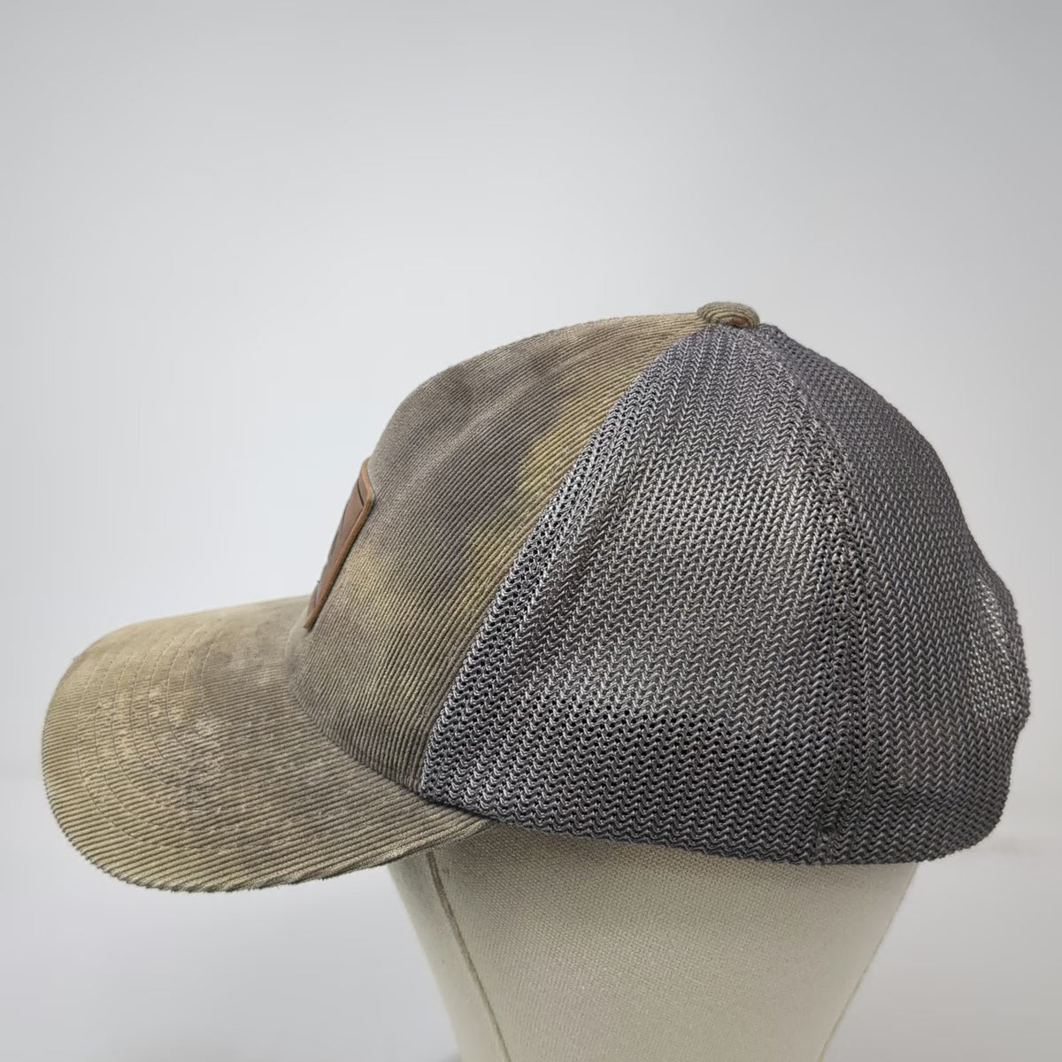 RVCA Trucker Hat Gray One Size Corduroy Leather Patch Flexfit Snapback