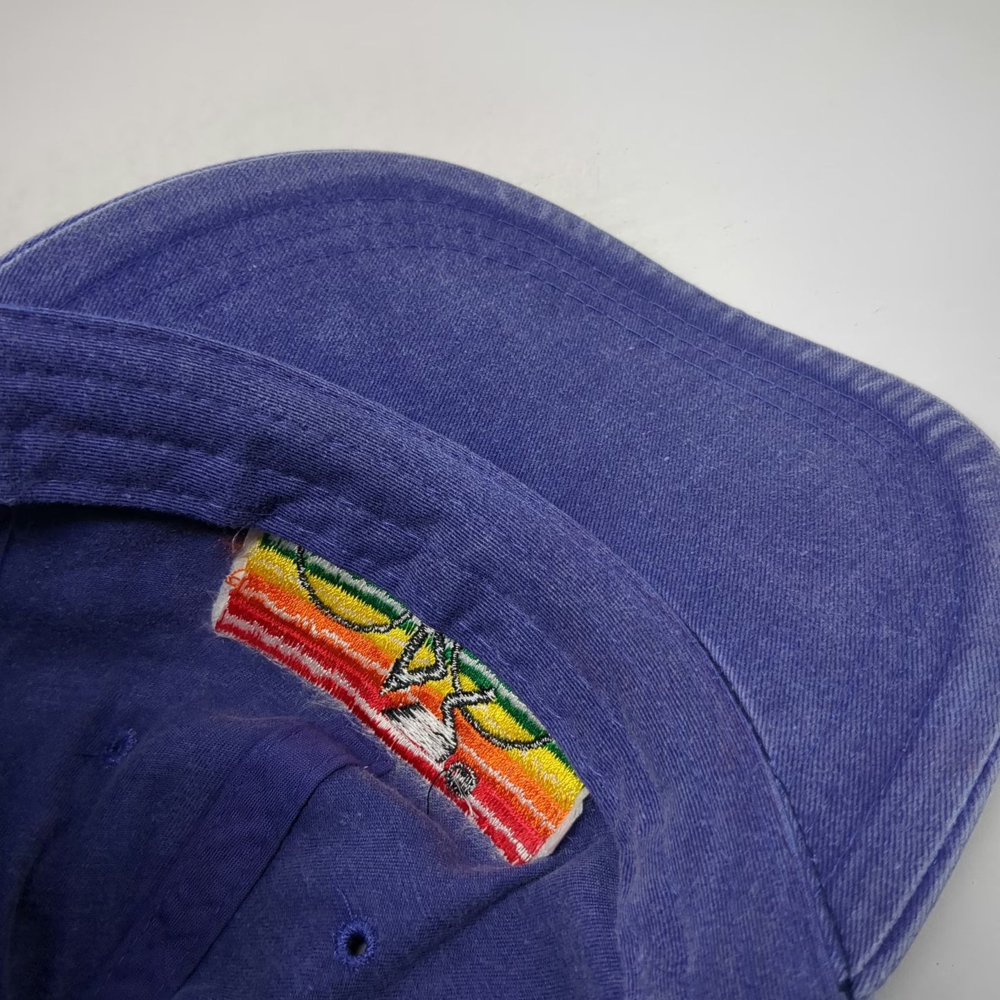 Adams Baseball Cap Blue One Size Leather Strap Embroidered Cyclist Rainbow Hat