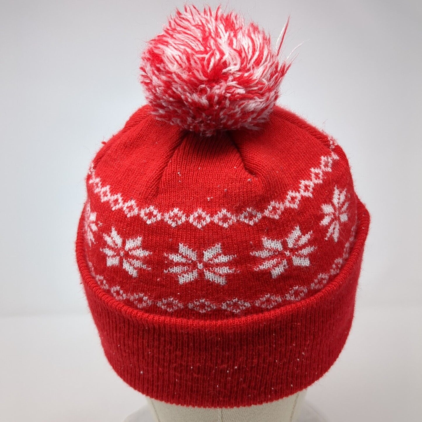 Worlds of Fun Winterfest Knit Pom Pom Beanie Hat Red One Size Fair Isle