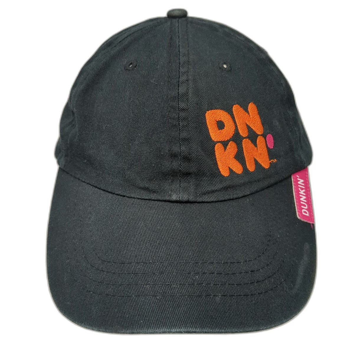 Dunkin' Baseball Cap Black One Size Strapback DNKN Logo Embroidered Brim Tag Hat