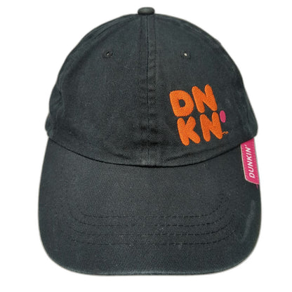 Dunkin' Baseball Cap Black One Size Strapback DNKN Logo Embroidered Brim Tag Hat