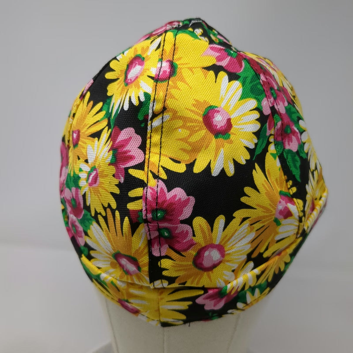 Kromer Baseball Cap Black Yellow Floral Print Hat Fitted 7 3/8 Made In USA