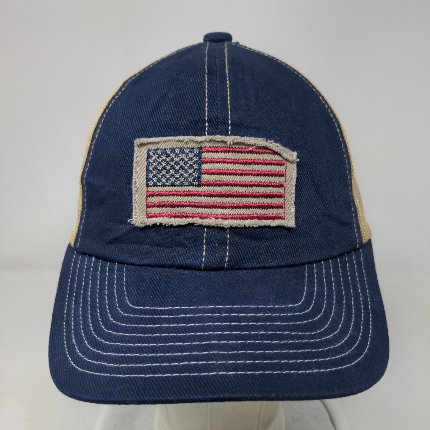 American Flag Snapback Mesh Back Trucker Hat Blue OSFM Colorblock